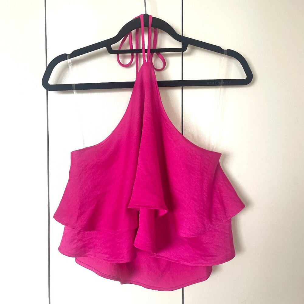 Vici Layered Ruffle Hem Backless Crop Halter - NWOT